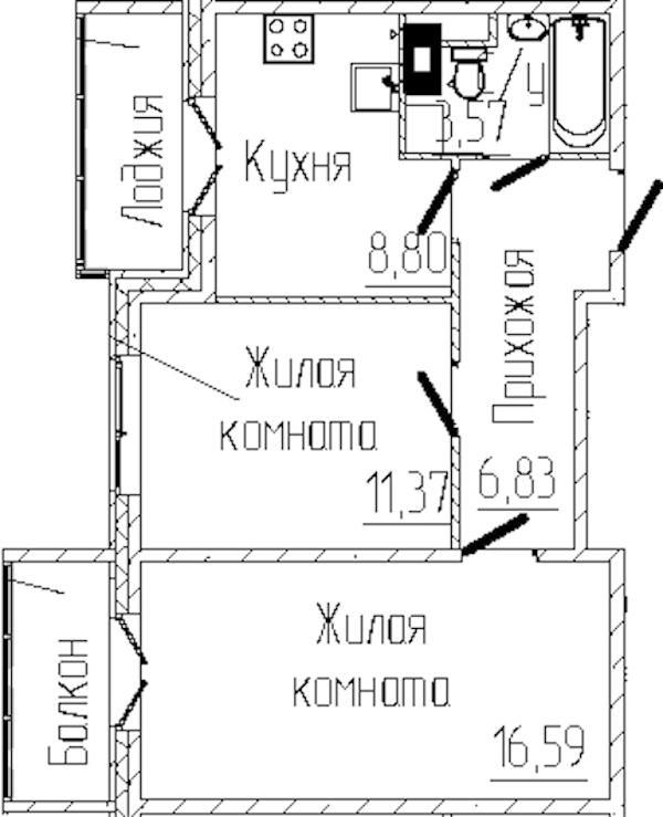 2-комнатная квартира 50.04 м², 3/8 эт., ЖК «SERTOLOVO PARK»